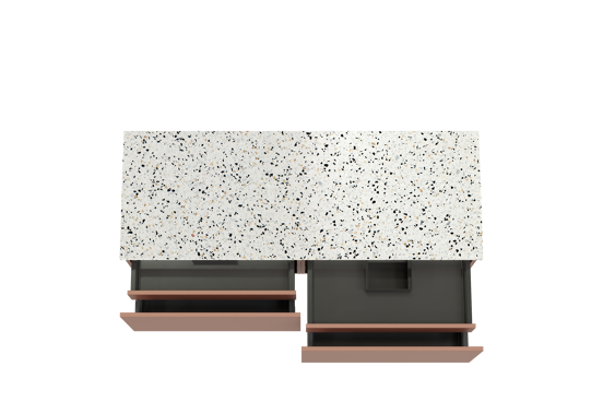 Balmani Sfera hängendes Möbelstück Set: 150 x 55 cm, Cotto, mit Stretto Einzel- oder Doppel Waschtischplatte, Terrazzo in Weiß/Schwarz matt