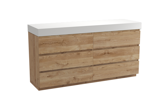 Balmani Lucida staand badkamermeubel 180 x 55 cm ruwe eik met Dominus enkel of dubbel tablet in solid surface mat wit