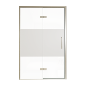 Balmani Senses Design Dusche Drehtür, Links, 140 cm x 210 cm, Klarglas mit mattiertem Streifen, Profil Brushed CoolMetal