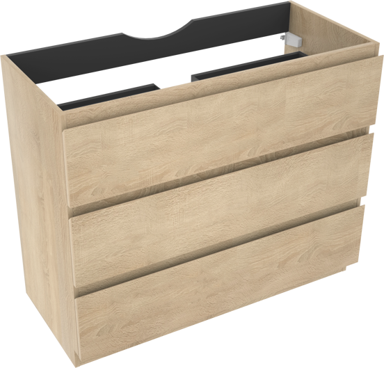 Linie Lado meuble salle de bains à poser 100 x 46 cm chêne blanc avec Lado tablette simple ou double en mélaminé ardoise gris