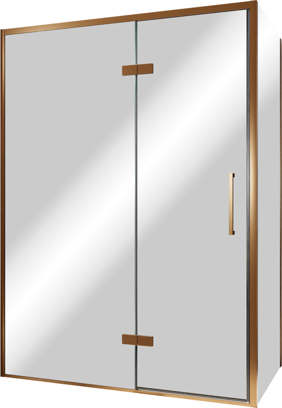 Balmani Senses Design douchehoek met linkse draaideur en vaste zijwand, 140 x 100 cm, Reflex spiegelglas, Brushed Rosegold profielen, met coating