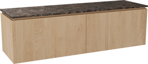 Balmani Eclips zwevend badmeubel 180 x 55 cm Natuur eiken met Stretto enkel of dubbel wastafelblad in Dark Emperador marmer