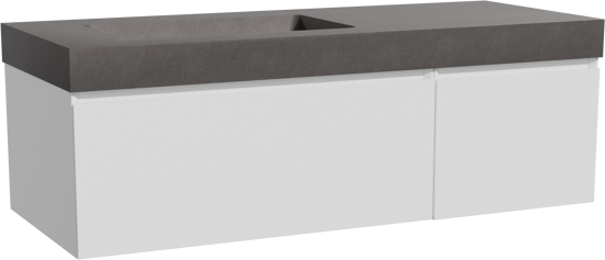 Storke Edge meuble salle de bains suspendu 130 x 52 cm blanc mat avec Scuro High vasque asymétrique gauche en quartz noir mat