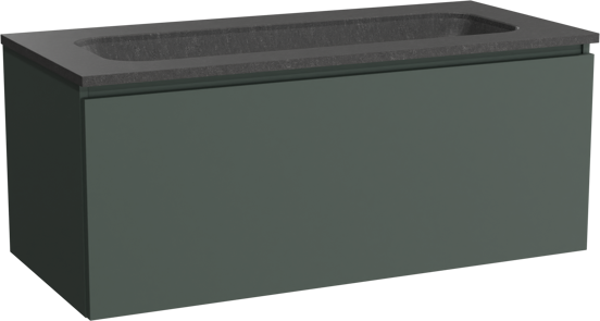 Balmani Sfera hängendes Möbelstück Set: 120 x 55 cm, Forest, mit Tablo Arcato Einzelwaschtisch für 2 Armaturenlöcher, Schwarzes Granit