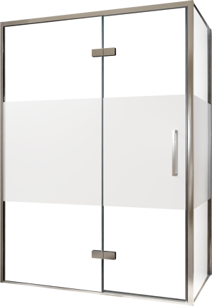Balmani Senses Design Eckdusche: Drehtür (Links) mit fixierte Seitenwand, 140 x 90 cm, Klarglas mit mattiertem Streifen, Profil Chrom