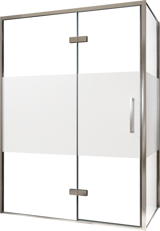 Balmani Senses Design douchehoek met linkse draaideur en vaste zijwand, 140 x 100 cm, Helder glas met matte strook, Chroom profielen, met coating