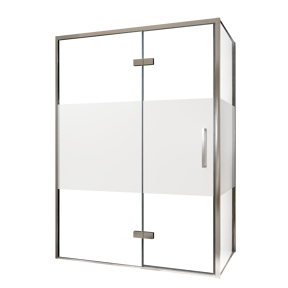 Balmani Senses Design douchehoek met linkse draaideur en vaste zijwand, 140 x 80 cm, Helder glas met matte strook, Chroom profielen