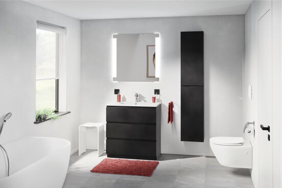 Linie Lado meuble sous-vasque a poser 80 x 46 cm noir mat 3 tiroirs