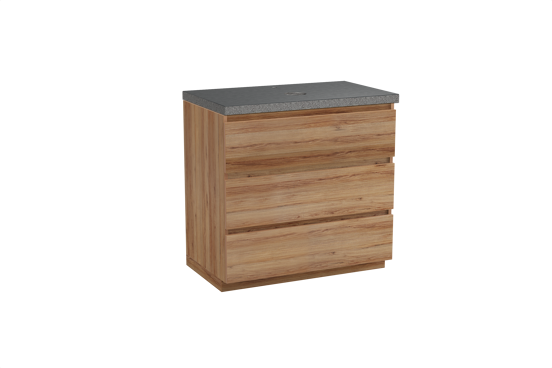 Balmani Lucida freistehendes Möbelstück Set: 90 x 55 cm, Teak, mit Rock Einzel Waschtischplatte, Schwarzes Granit