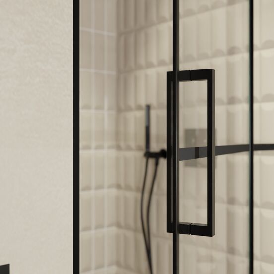 Balmani Senses Design porte pivotante à droite 100 cm x 210 cm verre Lined, Profil noir, coating inclus