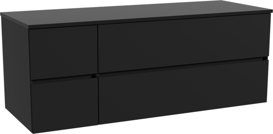 Storke Edge hängendes Möbelstück Set: 140 x 52 cm, Schwarz matt, mit Panton Einzel- oder Doppel Waschtischplatte, Pulverbeschichtetes MDF Schwarz matt