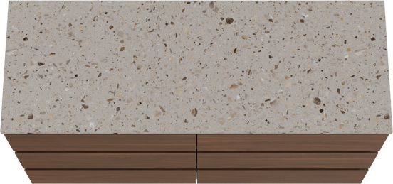 Balmani Lucida freistehendes Möbelstück Set: 150 x 55 cm, Amerikanischer Nussbaum, mit Stretto Einzel- oder Doppel Waschtischplatte, Terrazzo in Greige