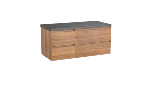 Balmani Mitra zwevend badmeubel 120 x 55 cm teakhout met Rock asymmetrisch rechtse wastafel in zwart graniet