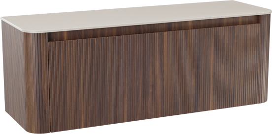 Storke Soft meuble salle de bains suspendu 140 x 46 cm noyer avec Tavola Soft tablette simple ou double vasque en Solid Surface beige granite, Nervure droite symétrique verticale