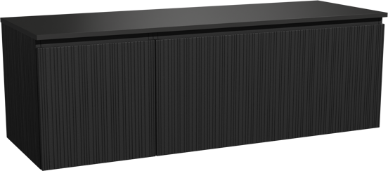 Storke Ribs hängendes Möbelstück Set: 150 x 52 cm, Schwarze Eiche, mit Panton Einzel- oder Doppel Waschtischplatte, Pulverbeschichtetes MDF, Schwarz matt, Vertikale asymmetrische gerade Rippe