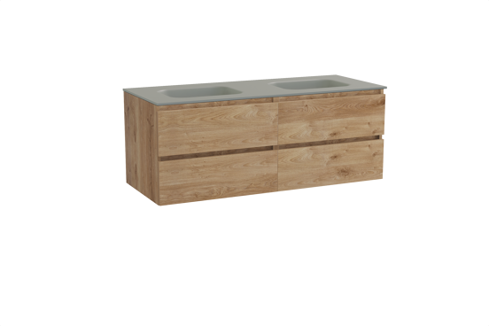 Balmani Lucida meuble salle de bains suspendu 135 x 55 cm chêne brut avec Tablo Arcato double vasque en solid surface gris pierre