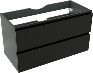 Linie Lado hängender Waschbeckenunterschrank: 100 x 46 cm, Schwarz matt, 2 Schubladen
