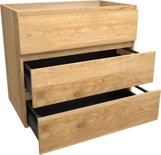 Balmani Lucida stehender Waschbeckenunterschrank: 90 x 55 cm, Eiche rustikal, 3 Schubladen