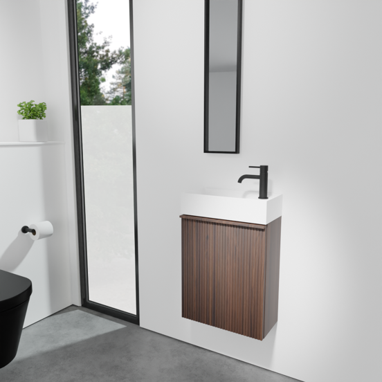 Balmani Forma zwevend toiletmeubel 42 x 21 cm amerikaans notenhout met Dama wastafel in matte Solid Surface