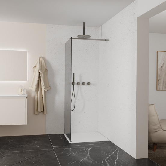 Balmani Modular Walk-In Dusche: 80 x 200 cm, Reflex-Spiegelglas, inklusive Coating, Profil Brushed GunMetal