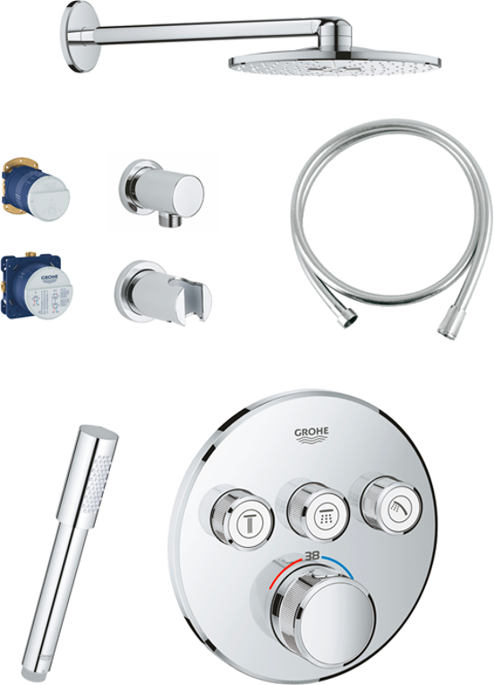 Grohe Grohtherm SmartControl colonne de douche encastrée robinet thermostatique avec douche de tête cascade ronde 31 cm chrome brillant