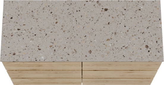 Balmani Lucida staand badmeubel 135 x 55 cm ruw eiken met Stretto enkel of dubbel wastafelblad in terrazzo greige terrazzo