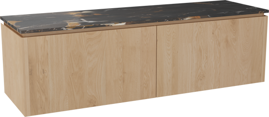 Balmani Eclips meuble salle de bains suspendu 180 x 55 cm Chêne naturelle avec Stretto tablette simple ou double en Portoro Gold marbre