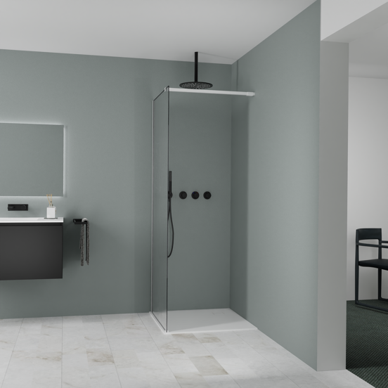 Balmani Modular inloopdouche: 80 x 200 cm, Ribs met coating, Mat witte profielen