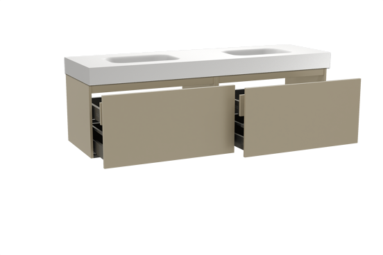 Balmani Sfera zwevend badkamermeubel 180 x 55 cm dune met Arcato dubbele wastafel in solid surface mat wit