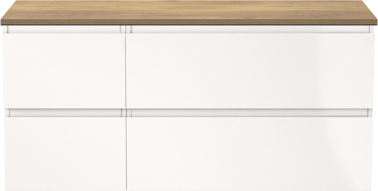 Linie Lado zwevend badkamermeubel 120 x 46 cm glanzend wit met Lado enkel of dubbel tablet in melamine natuur eik