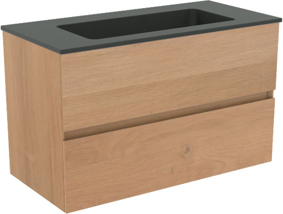 Storke Edge meuble salle de bains suspendu 80 x 40 cm chêne brut avec Scuro plan simple en quartz noir mat