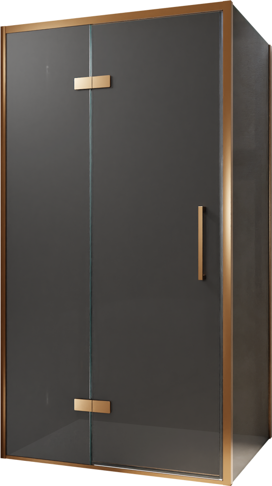 Balmani Senses Design douchehoek met linkse draaideur en vaste zijwand, 100 x 100 cm, Rookglas, Brushed Rosegold profielen, met coating