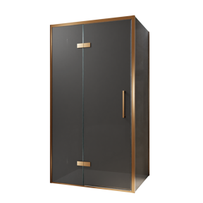 Balmani Senses Design douchehoek met linkse draaideur en vaste zijwand, 100 x 80 cm, Rookglas, Brushed Rosegold profielen