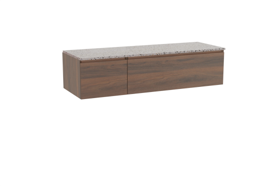 Storke Edge meuble salle de bains suspendu 150 x 52 cm noyer avec Tavola tablette simple ou double en blanc/noir mat terrazzo