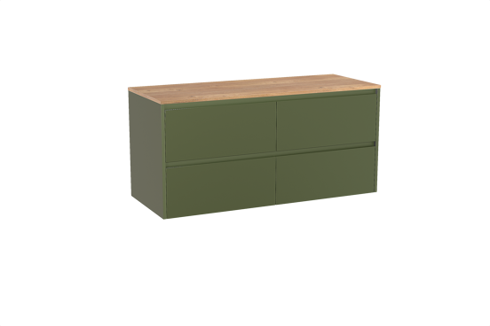 Storke Seda meuble salle de bains suspendu 130 x 52 cm vert olive avec Panton tablette simple ou double en mélaminé chêne brut