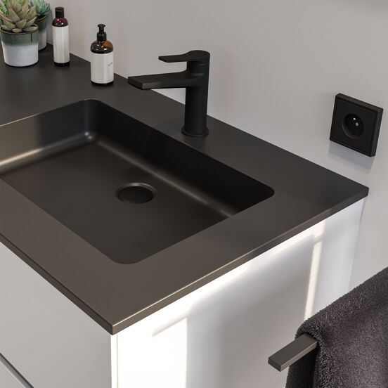 Blaufoss Marquise Waschbecken Armatur: Schwarz matt