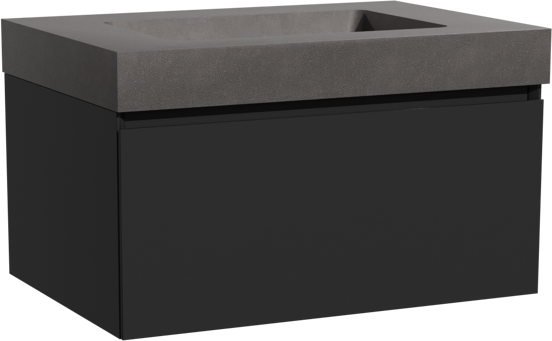 Storke Edge zwevend badmeubel 75 x 52 cm mat zwart met Scuro High enkele wastafel in kwarts mat zwart