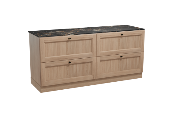 Balmani Lemon staand badkamermeubel 180 x 55 cm verweerde eik met Stretto enkel of dubbel tablet in marmer portoro gold