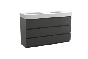 Balmani Lucida staand badkamermeubel 150 x 55 cm zwarte eik met Arcato dubbele wastafel in solid surface mat wit
