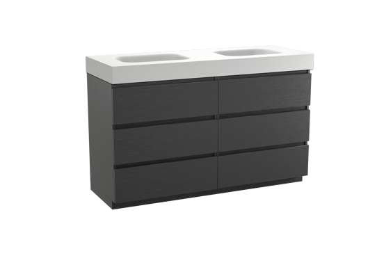 Balmani Lucida meuble salle de bains à poser 150 x 55 cm chêne noir avec Arcato double vasque en solid surface blanc mat