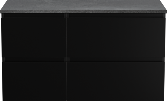 Linie Lado zwevend badmeubel 100 x 46 cm mat zwart met Lado enkel of dubbel wastafelblad in melamine grijze leisteen