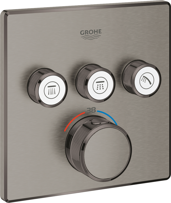 Grohe Grohtherm SmartControl Square thermostat de douche encastré 3 sorties Brushed Hard Graphite