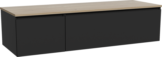 Storke Edge meuble salle de bains suspendu 150 x 52 cm noir mat avec Panton tablette simple ou double en mélaminé chêne brut