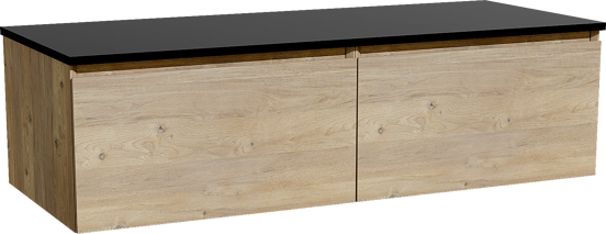Storke Edge hängendes Möbelstück Set: 130 x 52 cm, Rohe Eiche, mit Panton Einzel- oder Doppel Waschtischplatte, Pulverbeschichtetes MDF Schwarz matt
