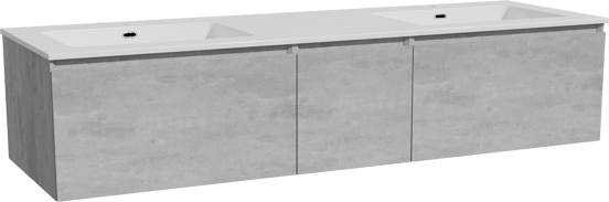 Storke Edge meuble salle de bains suspendu 165 x 52 cm béton gris foncé avec Diva double vasque en marbre composite blanc brillant