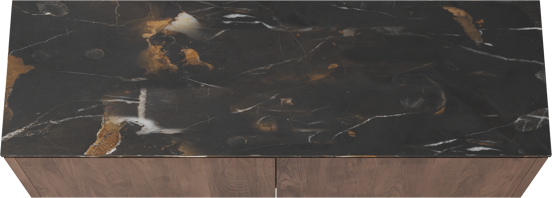 Balmani Eclips hängendes Möbelstück Set: 180 x 55 cm, Amerikanischer Nussbaum, mit Stretto Einzel- oder Doppel Waschtischplatte Portoro Gold Marmor
