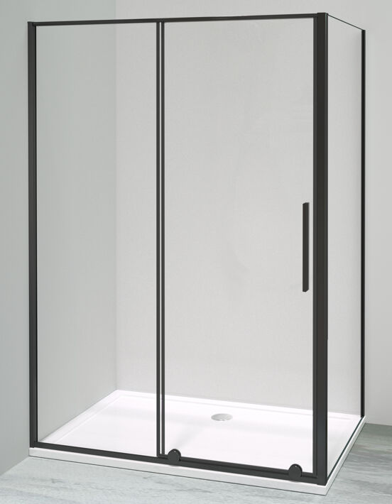 Luca Varess Morano paroi de douche avec porte coulissante et paroi latérale fixe 90 x 140 cm verre transparent profil noir mat