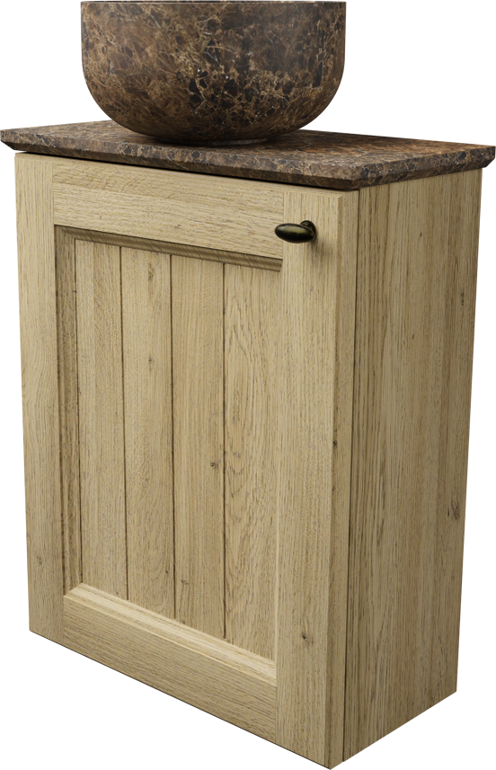 Balmani Lemon zwevend toiletmeubel 42 x 21 cm verweerd eiken met Facetta wastafelblad en Bowl waskom in Dark Emperador marmer