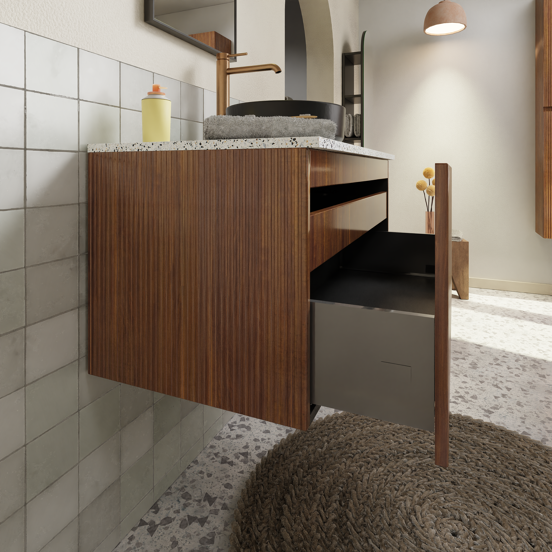 Storke Ribs zwevende wastafelonderkast 95 x 52 cm notenhout 2 lades