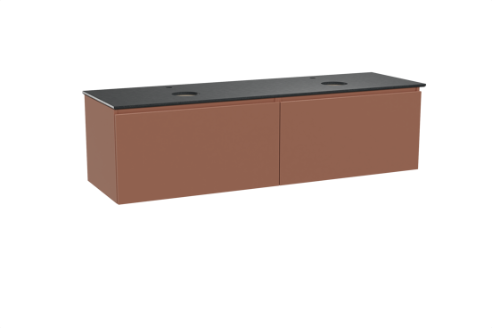 Balmani Sfera hängendes Möbelstück Set: 180 x 55 cm, Cotto, mit Facetta Doppel Waschtischplatte, Schwarzes Granit